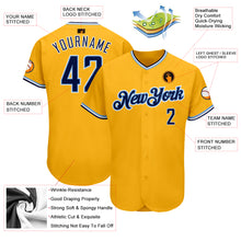 Load image into Gallery viewer, Custom Gold Navy-Light Blue Authentic Baseball Jersey