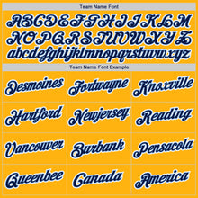 Load image into Gallery viewer, Custom Gold Navy-Light Blue Authentic Baseball Jersey