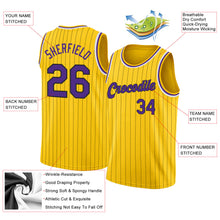 Load image into Gallery viewer, Custom Gold Black Pinstripe Purple-White Authentic Basketball Jersey