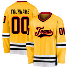 Load image into Gallery viewer, Custom Gold Black-Red Hockey Jersey