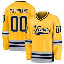 Load image into Gallery viewer, Custom Gold Navy-Gray Hockey Jersey