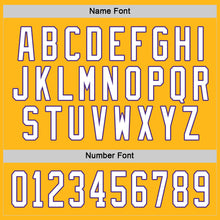 Load image into Gallery viewer, Custom Gold White-Purple Hockey Jersey