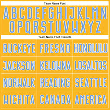 Load image into Gallery viewer, Custom Gold Light Blue-White Authentic Baseball Jersey