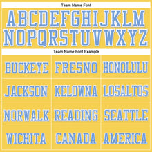 Load image into Gallery viewer, Custom Gold Light Blue-White Stitched Cuffed Knit Hat