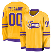 Load image into Gallery viewer, Custom Gold Purple-White Hockey Jersey