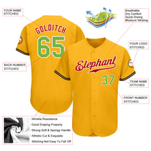 Load image into Gallery viewer, Custom Gold Neon Green-Red Authentic Baseball Jersey