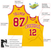 Load image into Gallery viewer, Custom Gold Red-White Authentic Throwback Basketball Jersey