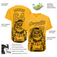 Load image into Gallery viewer, Custom Gold Gold-Black 3D Pattern Design Astronaut Authentic Baseball Jersey