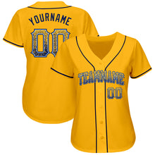 Load image into Gallery viewer, Custom Gold Navy-Light Blue Authentic Drift Fashion Baseball Jersey