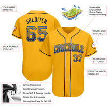 Load image into Gallery viewer, Custom Gold Navy-Light Blue Authentic Drift Fashion Baseball Jersey