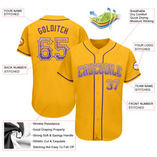 Load image into Gallery viewer, Custom Gold Purple-White Authentic Drift Fashion Baseball Jersey