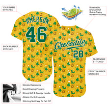Load image into Gallery viewer, Custom Gold Kelly Green-White 3D Pattern Design Authentic St. Patrick's Day Baseball Jersey