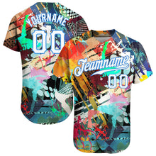 Load image into Gallery viewer, Custom Graffiti Colored Abstract Pattern White-Light Blue 3D Authentic Baseball Jersey