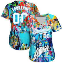 Load image into Gallery viewer, Custom Abstract Graffiti White-Light Blue 3D Authentic Baseball Jersey