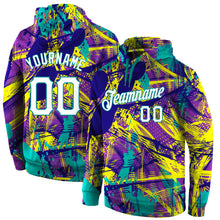 Load image into Gallery viewer, Custom Stitched Graffiti Pattern White-Aqua 3D Sports Pullover Sweatshirt Hoodie