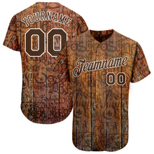 Load image into Gallery viewer, Custom Graffiti Pattern Brown-White 3D Wood Authentic Baseball Jersey