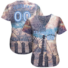 Load image into Gallery viewer, Custom Graffiti Pattern Light Blue-White 3D Freedom Authentic Baseball Jersey