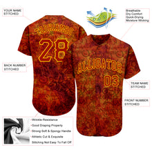 Load image into Gallery viewer, Custom Graffiti Pattern Red-Gold 3D Fire Authentic Baseball Jersey