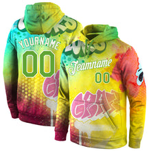 Load image into Gallery viewer, Custom Stitched Graffiti Pattern Neon Green-White 3D Sports Pullover Sweatshirt Hoodie