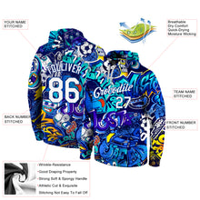 Load image into Gallery viewer, Custom Stitched Graffiti Pattern White-Royal 3D Sports Pullover Sweatshirt Hoodie