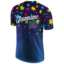 Load image into Gallery viewer, Custom Autism Awareness Puzzle Pieces Navy-White 3D Performance T-Shirt