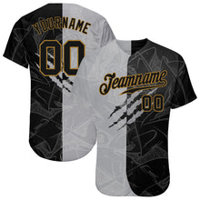 Load image into Gallery viewer, Custom Graffiti Pattern Black-Old Gold 3D Authentic Baseball Jersey