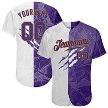 Load image into Gallery viewer, Custom Graffiti Pattern Purple-Old Gold 3D Authentic Baseball Jersey