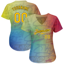 Load image into Gallery viewer, Custom Graffiti Pattern Gold-Black 3D Authentic Baseball Jersey