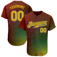 Load image into Gallery viewer, Custom Graffiti Pattern Gold-Black 3D Authentic Baseball Jersey