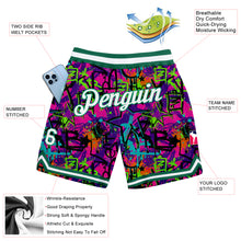 Load image into Gallery viewer, Custom Graffiti Pattern White-Kelly Green 3D Authentic Basketball Shorts