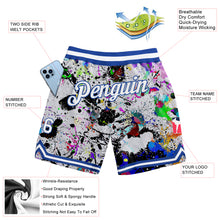 Load image into Gallery viewer, Custom Graffiti Pattern White-Royal 3D Authentic Basketball Shorts