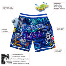 Load image into Gallery viewer, Custom Graffiti Pattern Royal-White 3D Authentic Basketball Shorts