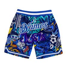 Load image into Gallery viewer, Custom Graffiti Pattern Royal-White 3D Authentic Basketball Shorts