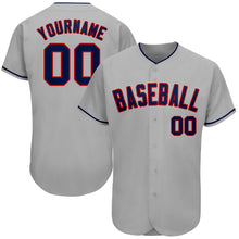 Load image into Gallery viewer, Custom Gray Navy-Red Authentic Baseball Jersey