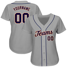 Load image into Gallery viewer, Custom Gray Navy-Orange Authentic Baseball Jersey