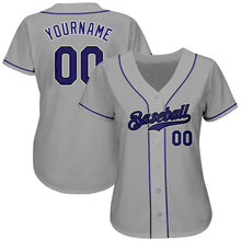 Load image into Gallery viewer, Custom Gray Purple-Black Authentic Baseball Jersey