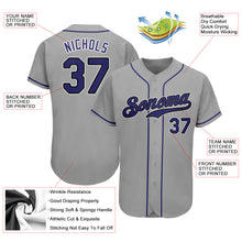 Load image into Gallery viewer, Custom Gray Purple-Black Authentic Baseball Jersey