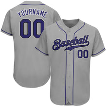 Load image into Gallery viewer, Custom Gray Purple-Black Authentic Baseball Jersey