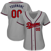 Load image into Gallery viewer, Custom Gray Red-Navy Authentic Baseball Jersey