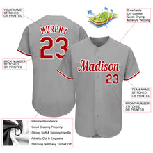 Load image into Gallery viewer, Custom Gray Red-White Authentic Baseball Jersey