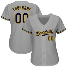 Load image into Gallery viewer, Custom Gray Navy-Old Gold Authentic Baseball Jersey