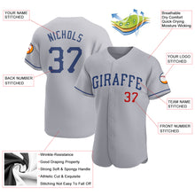 Load image into Gallery viewer, Custom Gray Royal-Red Authentic Baseball Jersey