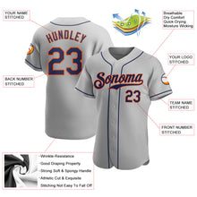 Load image into Gallery viewer, Custom Gray Navy-Orange Authentic Baseball Jersey
