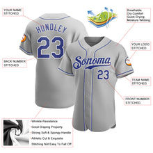 Load image into Gallery viewer, Custom Gray Royal-White Authentic Baseball Jersey