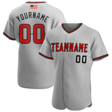 Load image into Gallery viewer, Custom Gray Red-Black Authentic American Flag Fashion Baseball Jersey