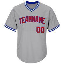 Load image into Gallery viewer, Custom Gray Red-Royal Authentic Throwback Rib-Knit Baseball Jersey Shirt