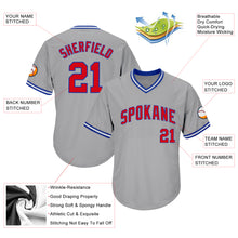 Load image into Gallery viewer, Custom Gray Red-Royal Authentic Throwback Rib-Knit Baseball Jersey Shirt