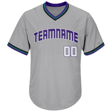 Load image into Gallery viewer, Custom Gray White-Purple Authentic Throwback Rib-Knit Baseball Jersey Shirt