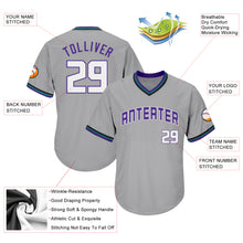 Load image into Gallery viewer, Custom Gray White-Purple Authentic Throwback Rib-Knit Baseball Jersey Shirt