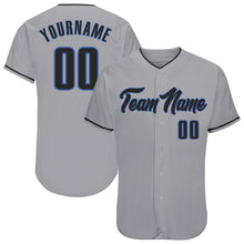 Load image into Gallery viewer, Custom Gray Black-Blue Authentic Baseball Jersey